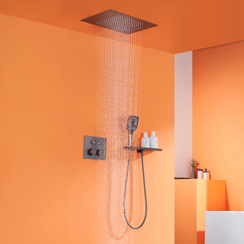 Luxury 3-Function Wall Mounted Shower Mixer Matt Black Exposed Ceiling Water Tap Brass Concealed Shower Mixer Massage Soft Spray