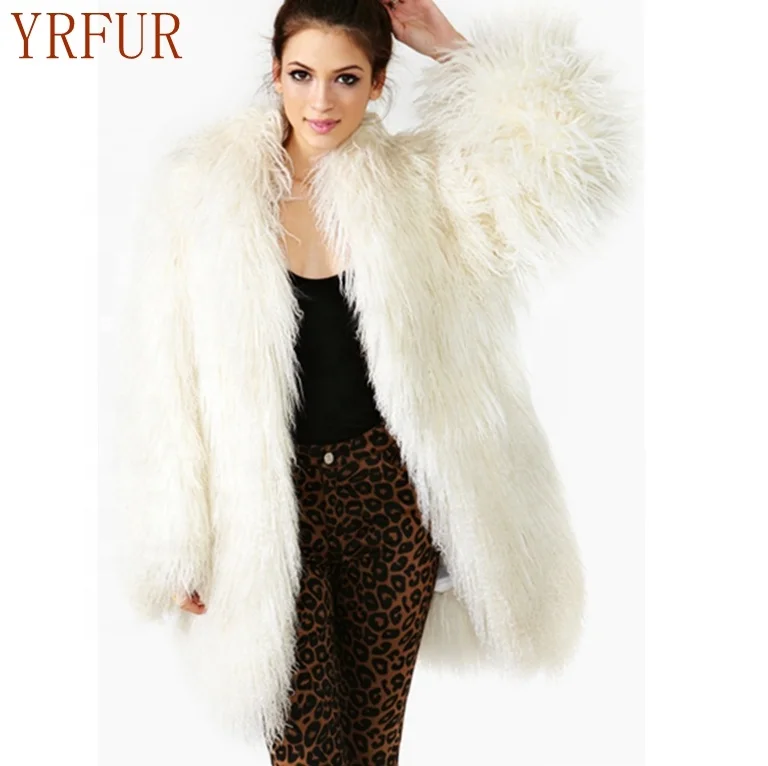 YR659  Hot Sale Women Winter Oversized Long Fur Coat Real Mongolian Tibetan Natural Lamb Fur Fashion Coat
