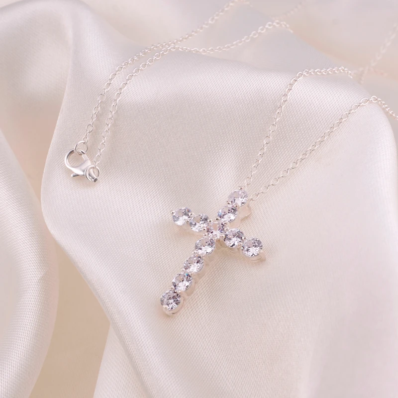 GBP Christian Jesus Cross Religious Pendant Necklace Jewelry Delivery Silver White Zircon