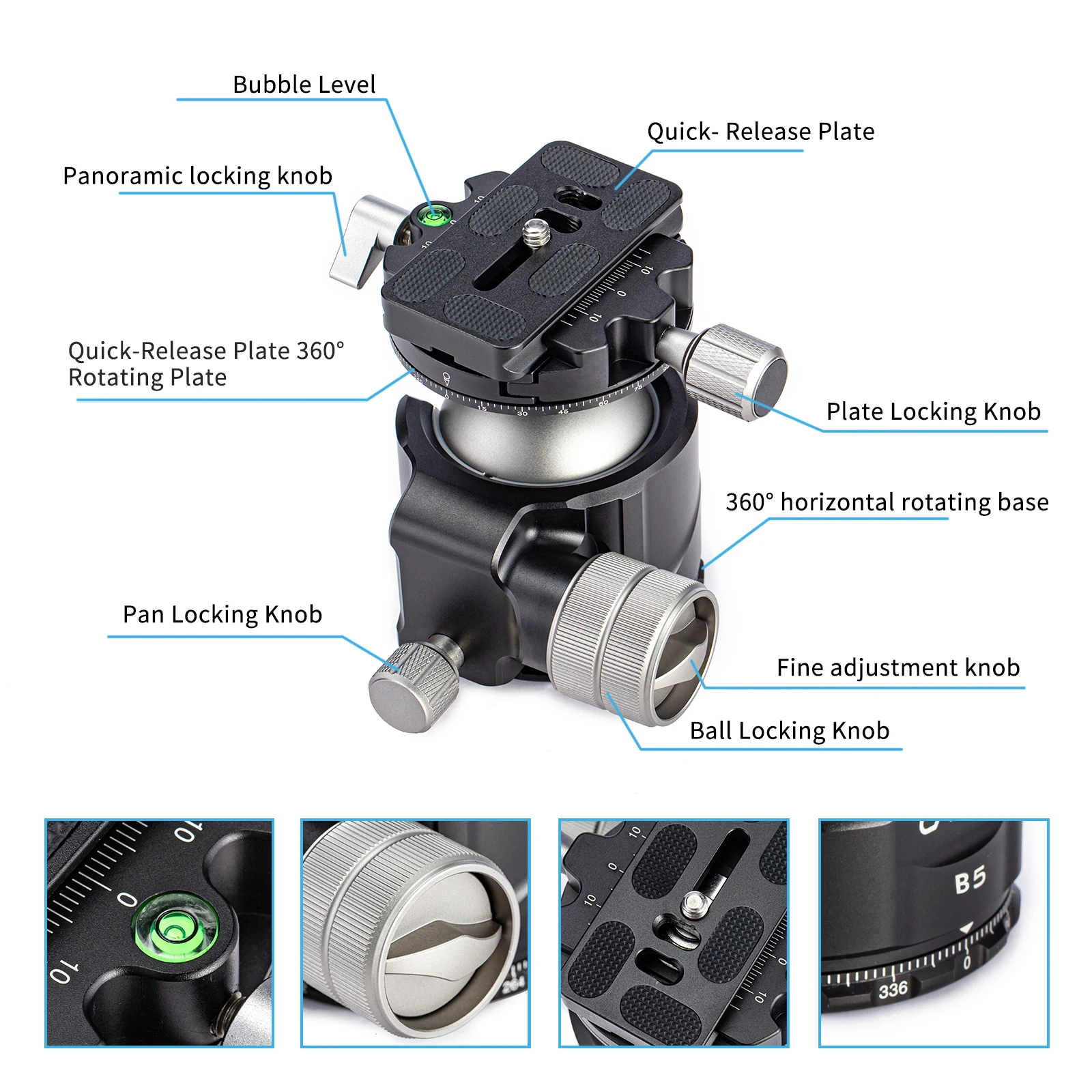 Cayer B5 54 мм алюминиевый Профессиональный 360 панорамный штатив с шаровой головкой для камеры, 15 кг нагрузки шаровой головки