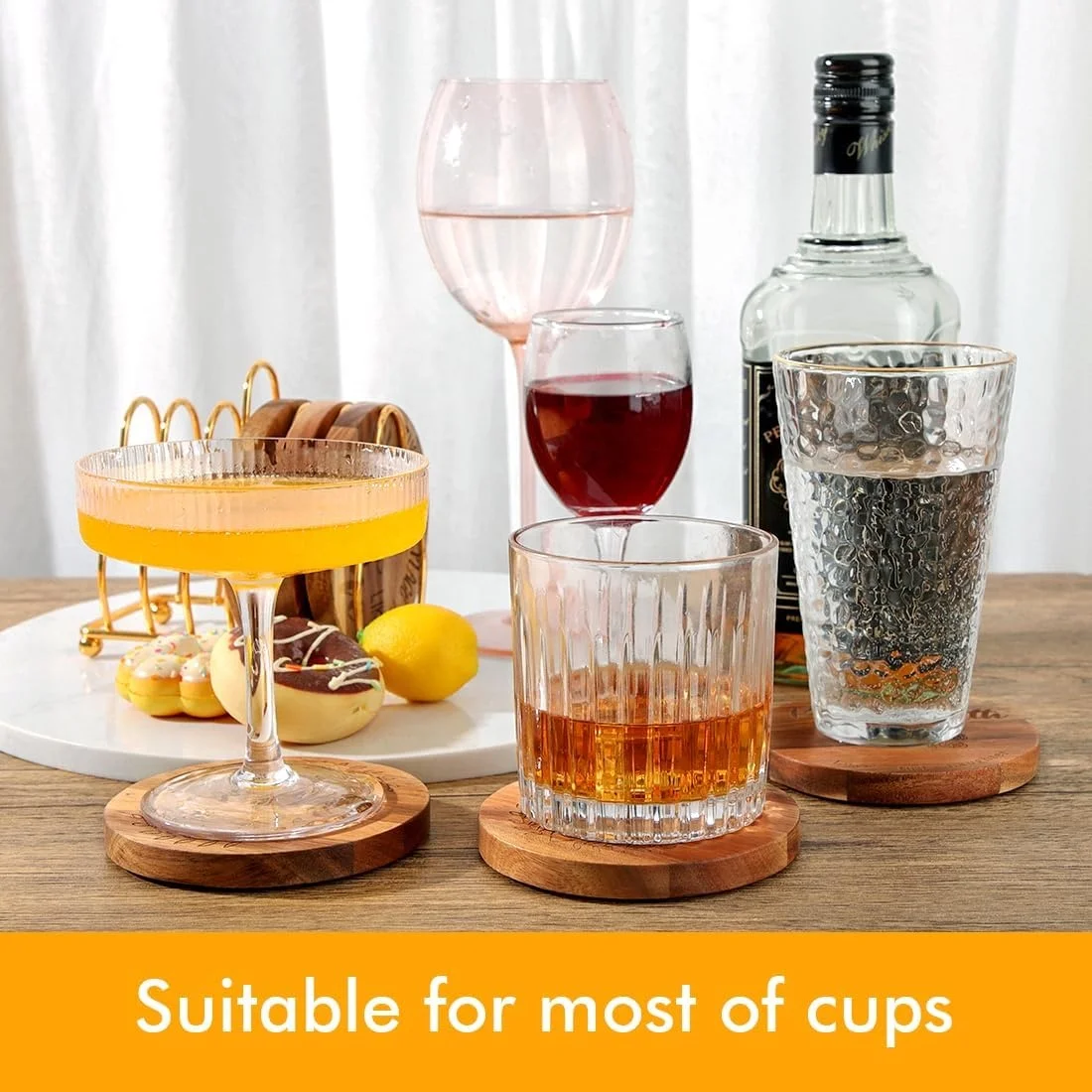 Housewarming Gifts for Home Decoration Real Acacia Wood Coasters for Coffee Table Dining Table Desk with Non-Slip Pad 4 Inch