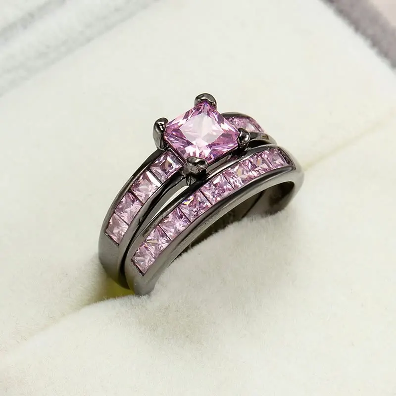 
New Anillos de plata silver jewelry sieraden hawaiian jewelry wholesale Black gold pink zircon popular couple ring 