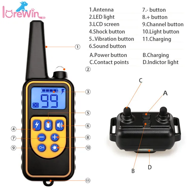 LoreWin LY-880 Самые продаваемые товары 2019 Удаленная собака лает Электрический тренировочный ошейник Перезаряжаемый для обучения питомцев