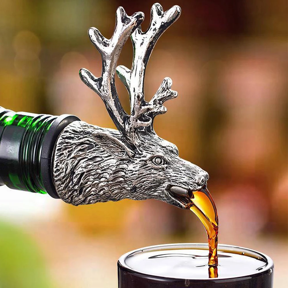 Custom Animal Head Wine Pourer And Stopper Wine Dispenser Bottle Stopper Jager Meister Deer Head Pourer Wine Pourer