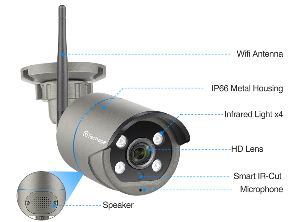 Наружная Wi-Fi IP-камера Techage Двусторонняя аудио система видеонаблюдения 8 каналов 3 Мп комплект