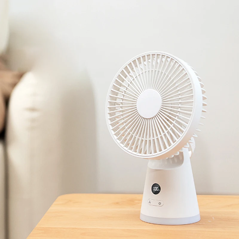 New Rechargeable Fan Angle Adjustable Led Power Display 5 Gears Wind Speeds Bottom Night Light Portable Fan