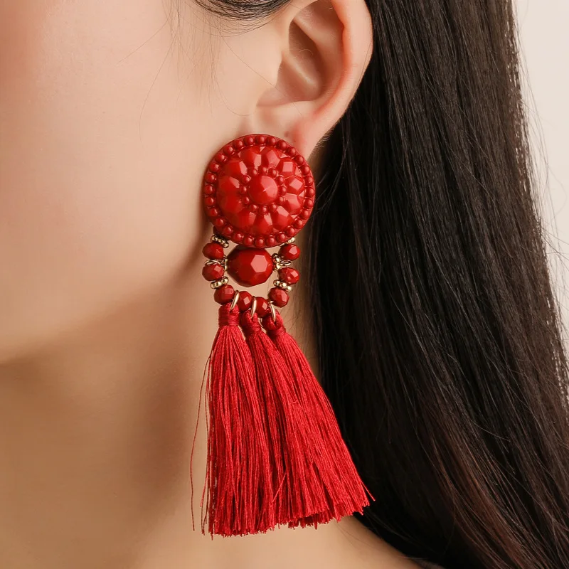 Colorful Long Tassel Hanging Earrings with Zircon Fashionable Pendant Design Wedding Engagement Anniversary Party Perfect Gift