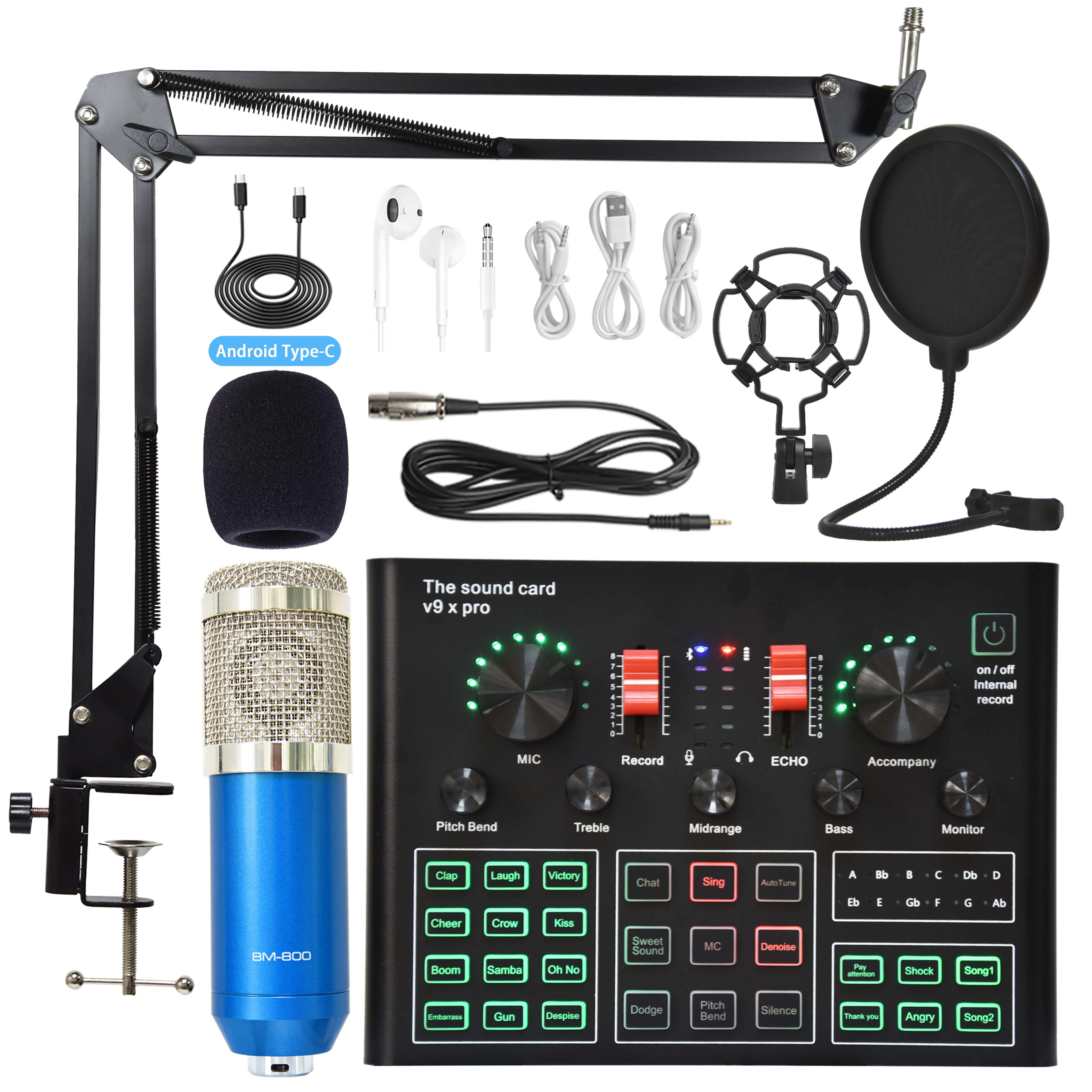 Bm800 Mic Usb V9X PRO Condenser Mic Sound Cards Sets Studio Wireless Adjustable Microphone Live Sound Card for Tiktok