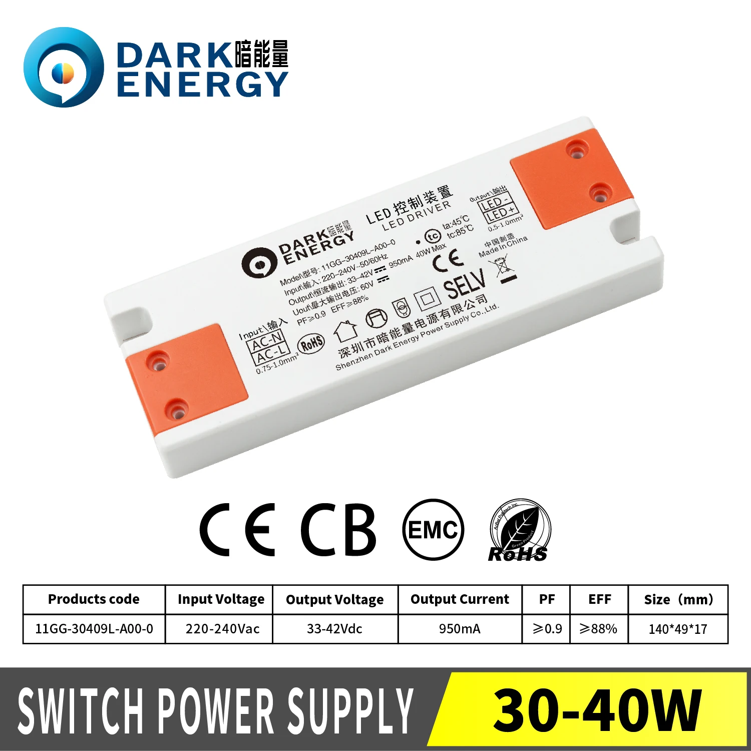 DC 33V 42V 20W/30W/40W/50W/63W тонкий блок драйвера постоянного напряжения светодиодный питания со светодиодным корпусом