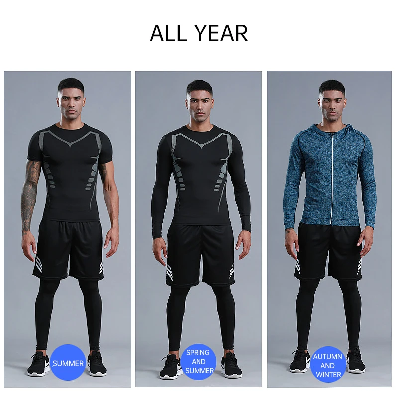 7 Piece Set Men Gym Athletic Wear Fitness Custom Sweatsuit Sportswear Running Workout Sets Tracksuits Jogger Suit with Logo