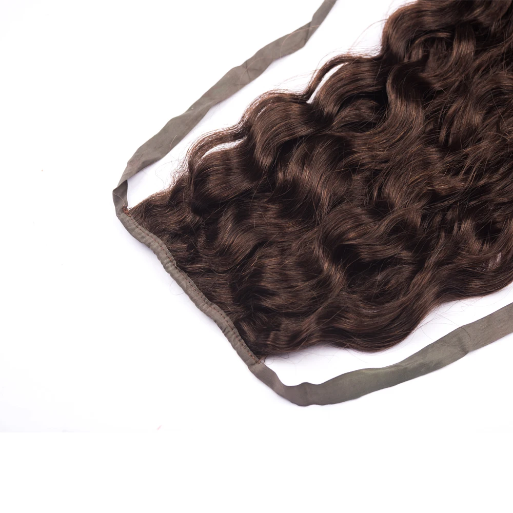 100% Human Hair Virgin Pony Tails Hair Extensions Double Drawn Natural Clip in Wrap Around Drawstring Ponytail Human Hair