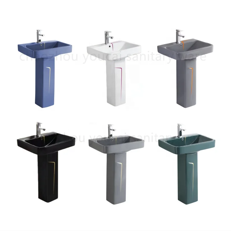 Luxurious ceramic lavabo bathroom Ceramic Sink Semi Black blue gray Color Wash pedestal Basin And Wall Mounted Sink