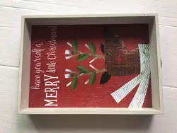 Wood Decor Rustic Wooden Serving Tray  22x11Inch Decorative Tray Merry Christmas Food Tray with Handles Made in Vietnam