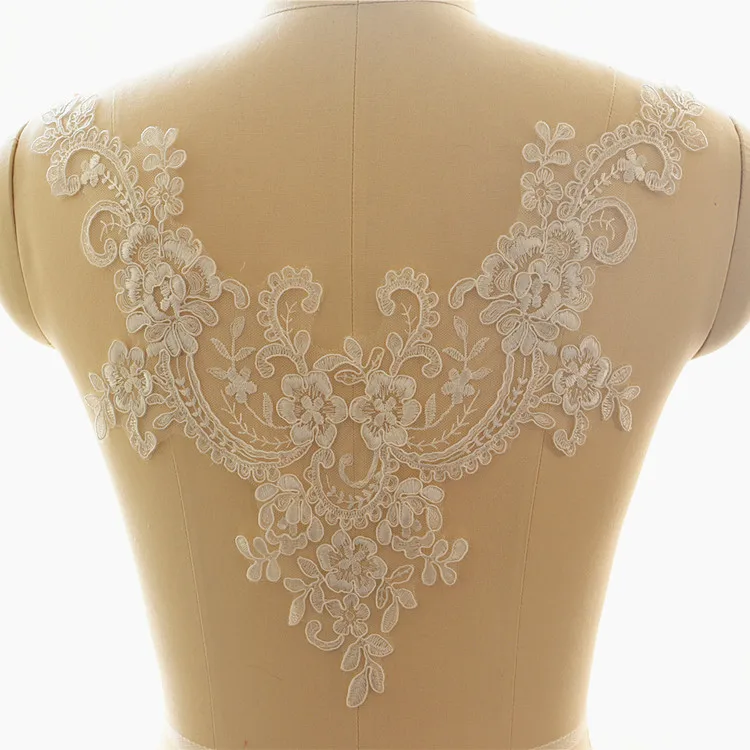 Wedding dress V-neck lace applique DIY car bone embroidery patch