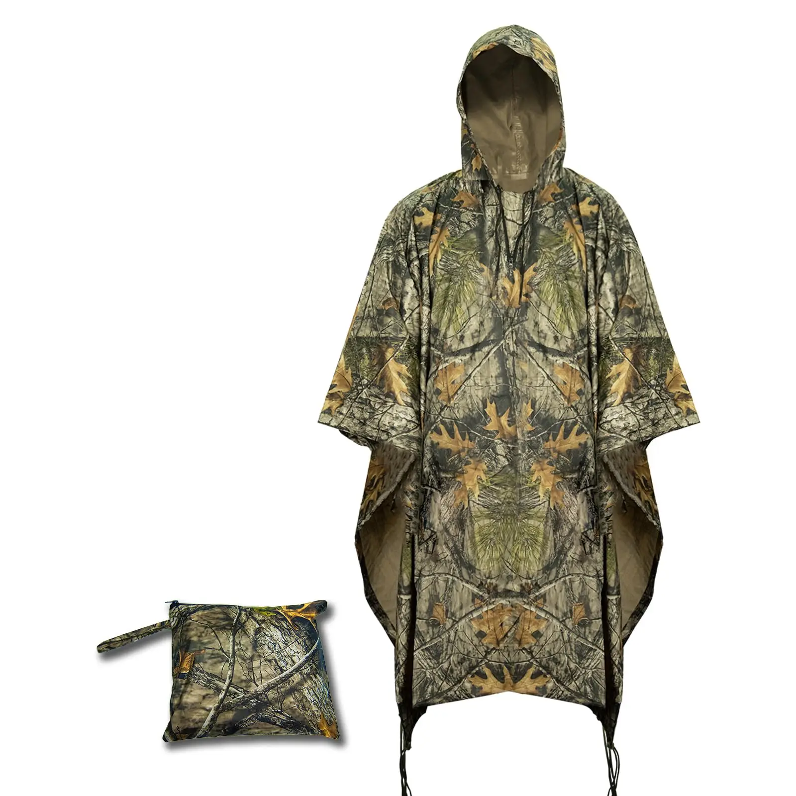 Rain Poncho Waterproof Hooded Rain Coat Multi-Use Camo Shelter Ground Sheet for Hunting Camping Hiking
