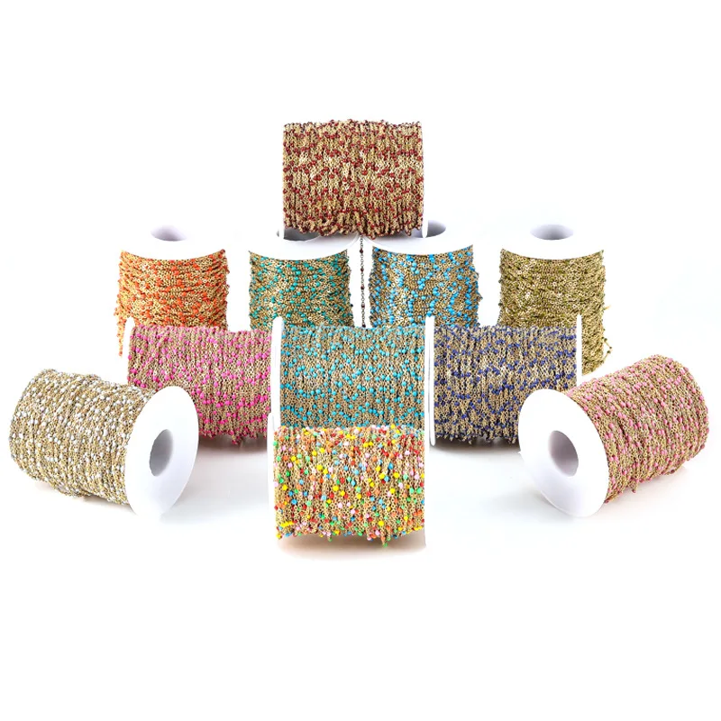 Stainless Steel Enamel Satellite Chain for Permanent Jewelry - Silver/Turquoise - Sold by the Meter