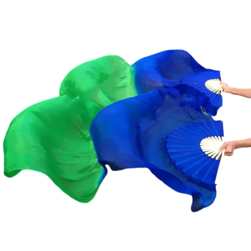 2 Colors Gradient Silk Veil Extra Long Double Sided Belly Dance Fan 180cm Pairs Adults Women ATS Concert Music Show Costume