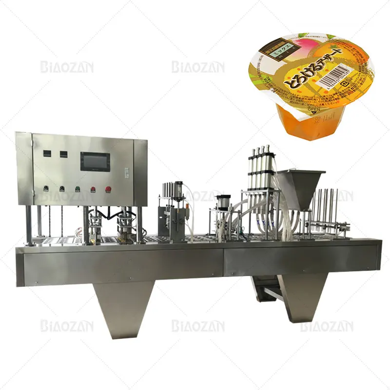 Automatic 4 Nozzles Cup Filling and Sealing Machine for Different Shapes of Jelly Yogurt Water Honey Sauce