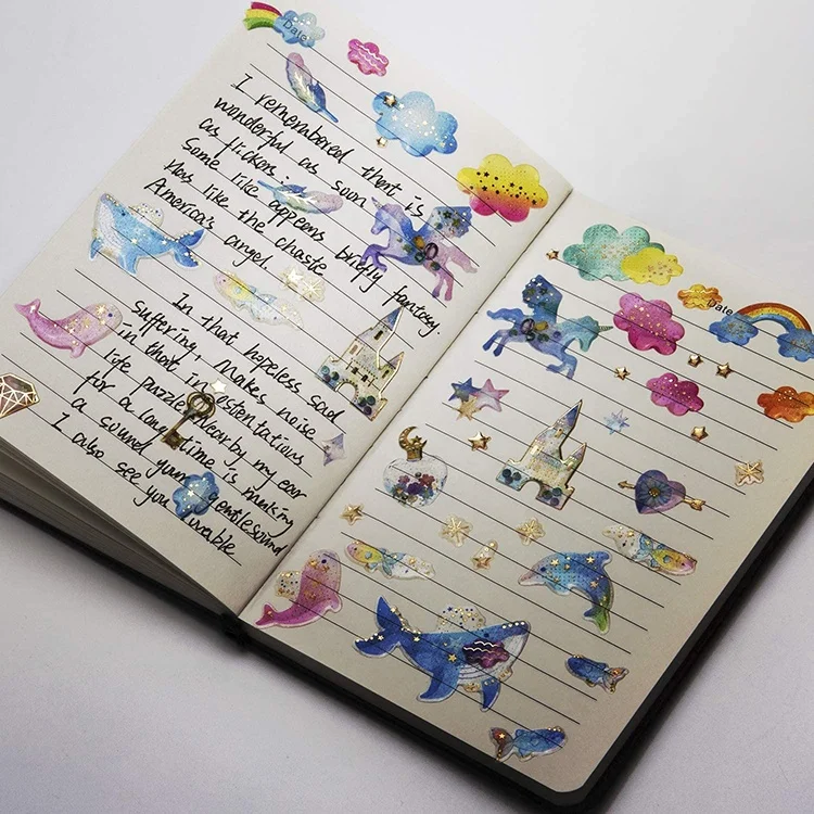 
High Quality Self-adhesive Lovely Waterproof Easy to Stick Remove Epoxy Stickers Decoration Notebook Cute School Stickers 