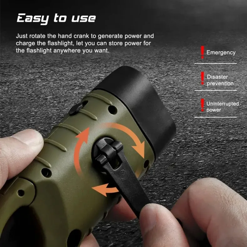 Mini Emergency LED Solar Hand Crank Dynamo Flashlight Torch Powerful Torch Camping Light