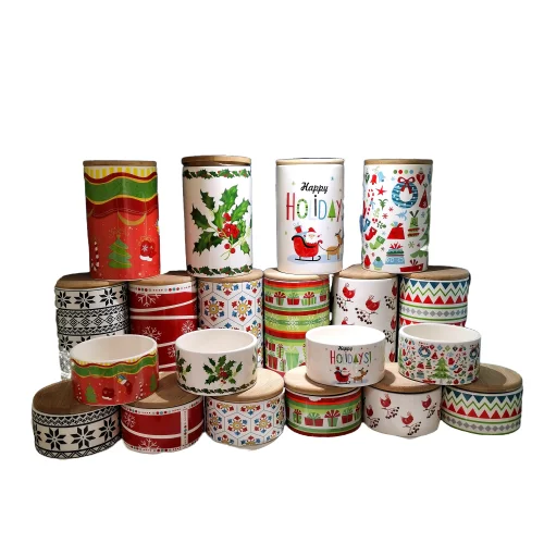 Ceramic Christmas cookie jar airtight tea coffee sugar storage jar ceramic coffee canister with bamboo wood  lid