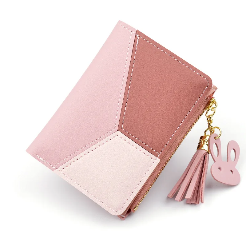 
Geometric Women Cute Pink Wallets Pocket Purse Card Holder Patchwork Wallet Lady Female Fashion Short Coin Burse Money Bag 