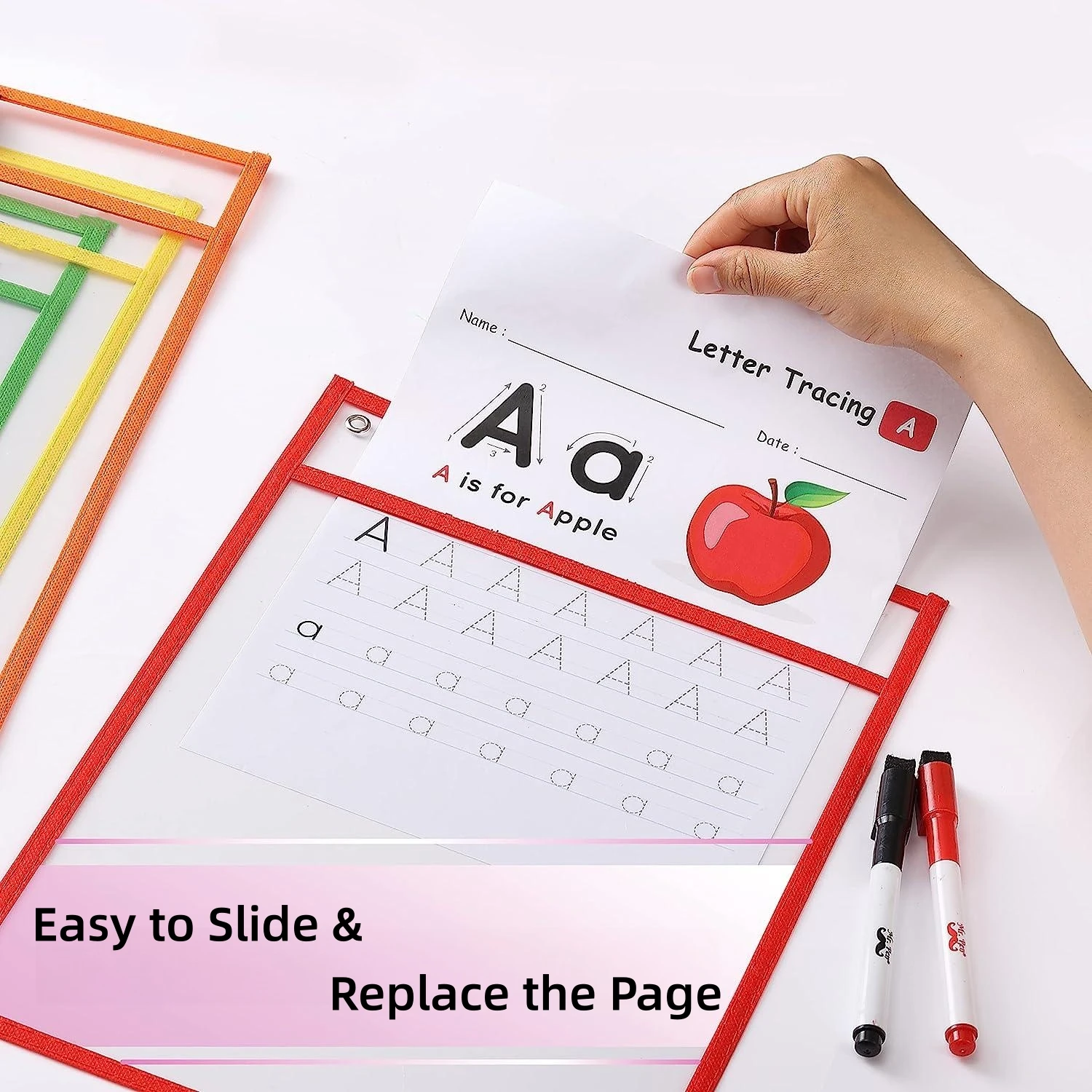 Custom Clear Plastic Reusable Sleeves School Teacher Supplies Dry Erase Pockets for Kids