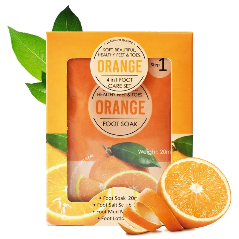 Private Label Organic Orange Epsom Salt Foot Soak Foot Lotion Pedi Soak Dead Sea Salt Scrub 4 In 1 Foot Jelly Set
