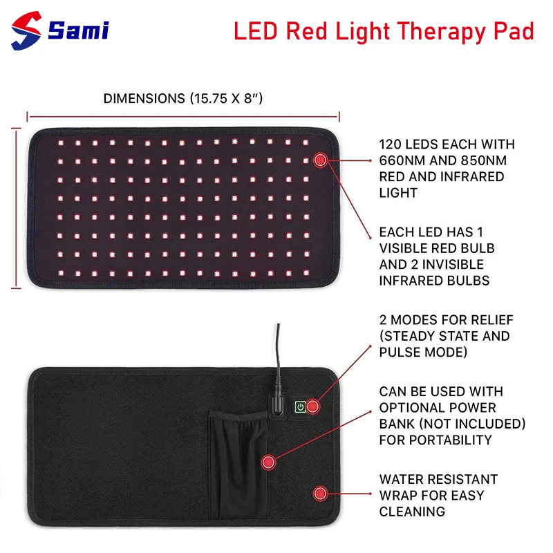 Sami Pain Relief 635nm 660nm 850nm Fat Loss Wearable Infrared Pads Led Red Light Therapy Wrap Belt for Dog Back Shoulder Muscle