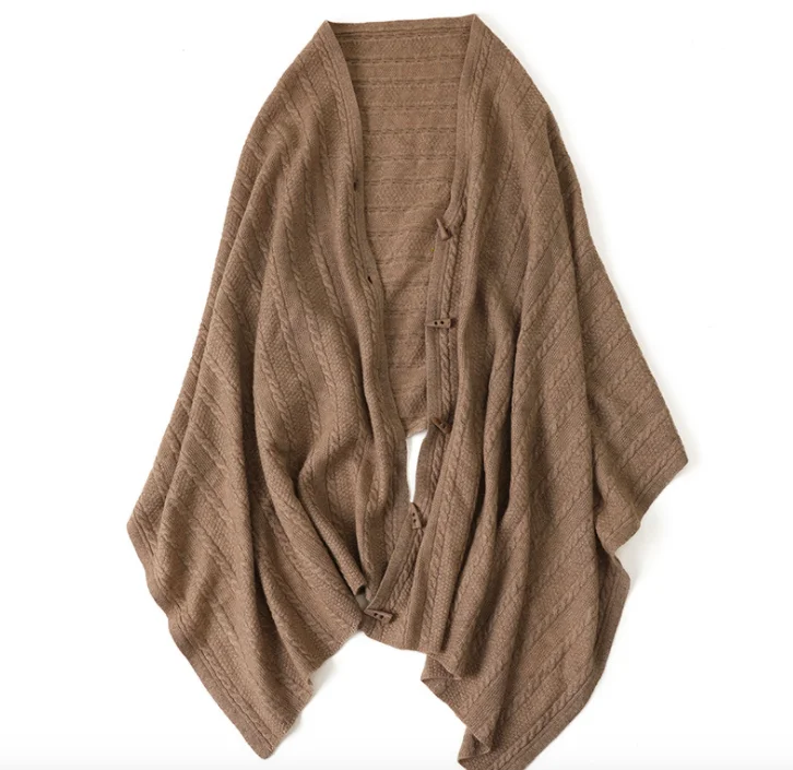 
New autumn and winter cashmere knitted shawl horn button scarf 