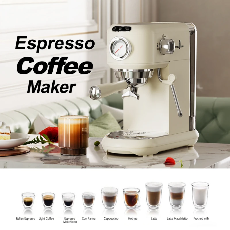 Multi Function Professional Double Serve Powder Semi Automatic 2 In 1 Espresso Coffee Maker Brewer With Steamer
