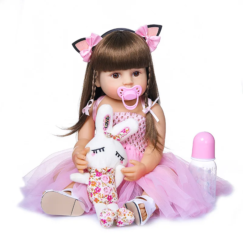 55 CM full body soft silicone reborn toddler girl doll  Lifelike Full Body Silicone Doll Newborn Baby Doll for Kids