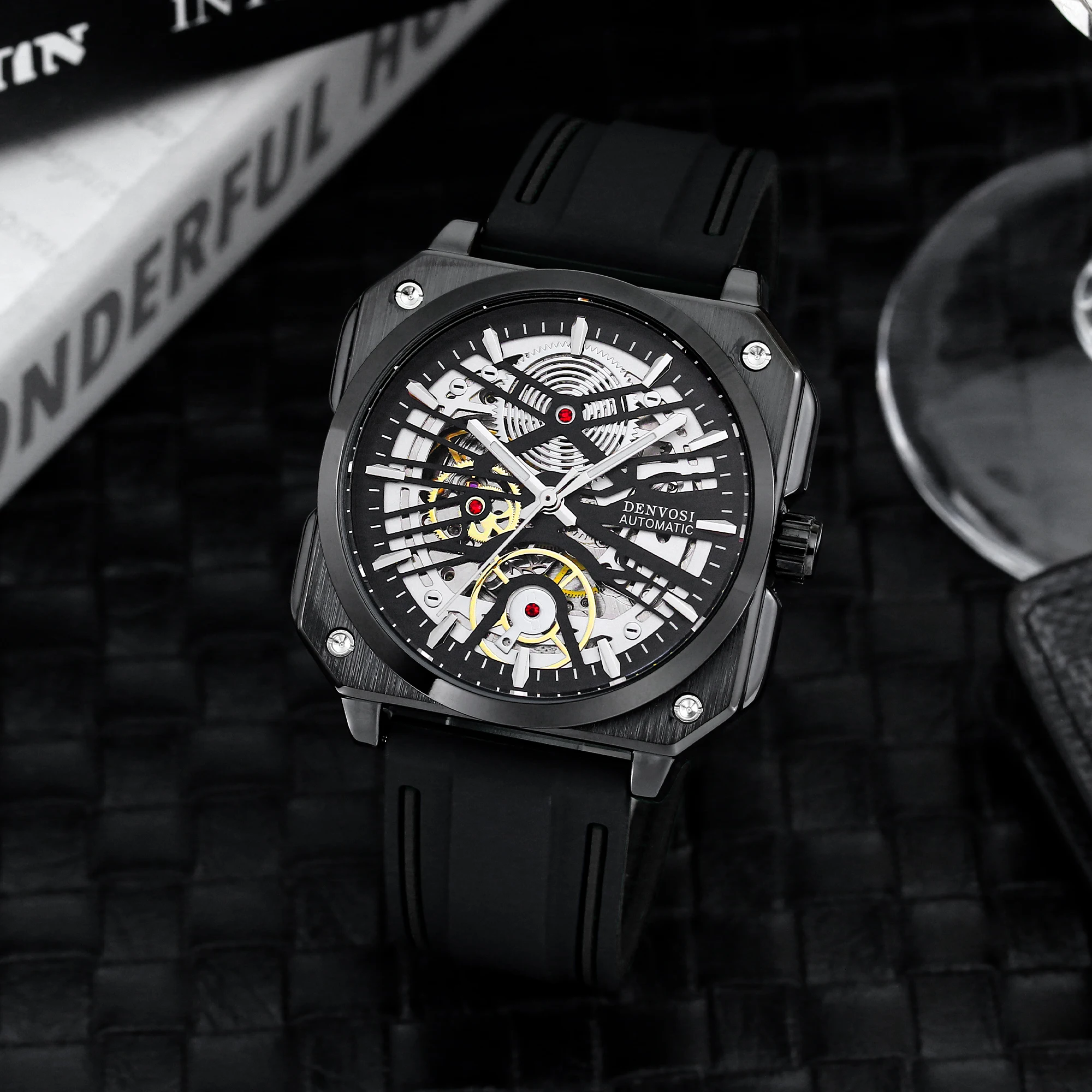 2023 Skeleton Hollow Wholesale Wine Barrels Custom Moissanite Diamonds Mechanical Watch with logo for Men