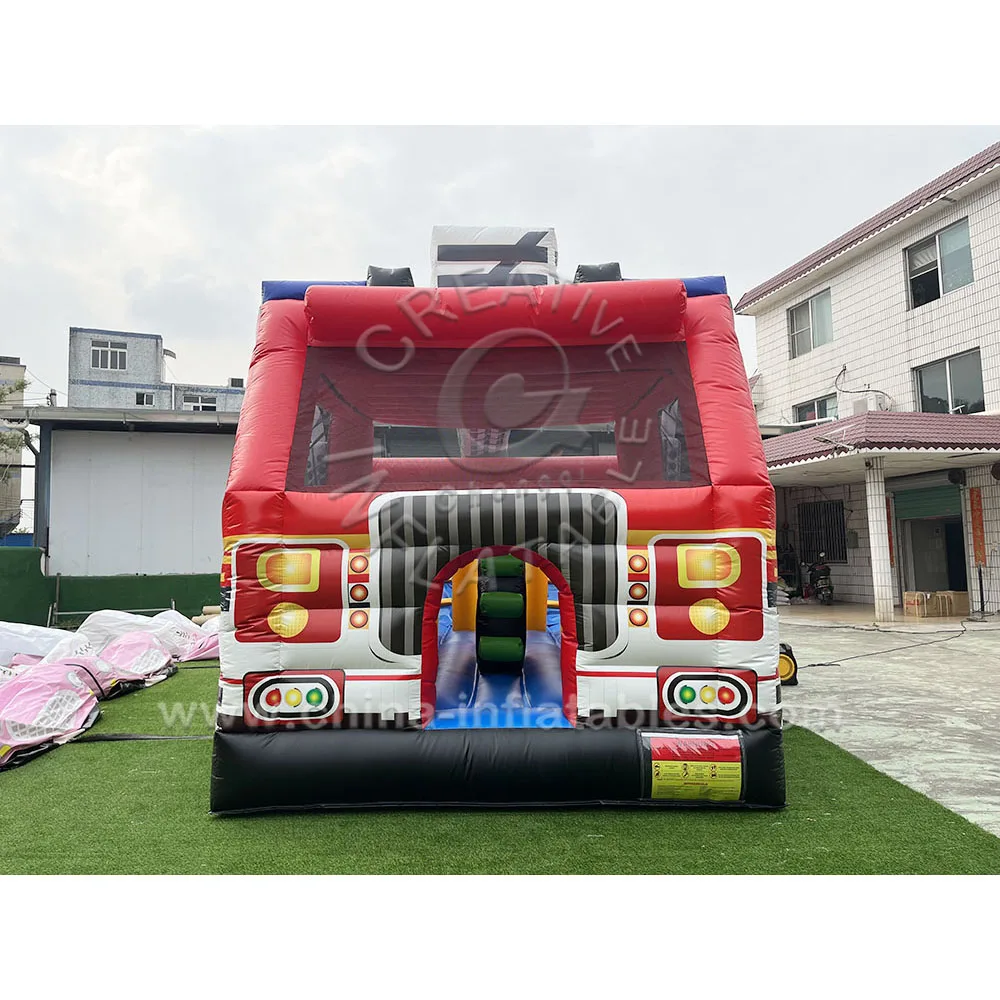 Custom Inflatable Fire Truck Obstacle Ambulance Bounce House Inflatable Obstacle Course For Kids