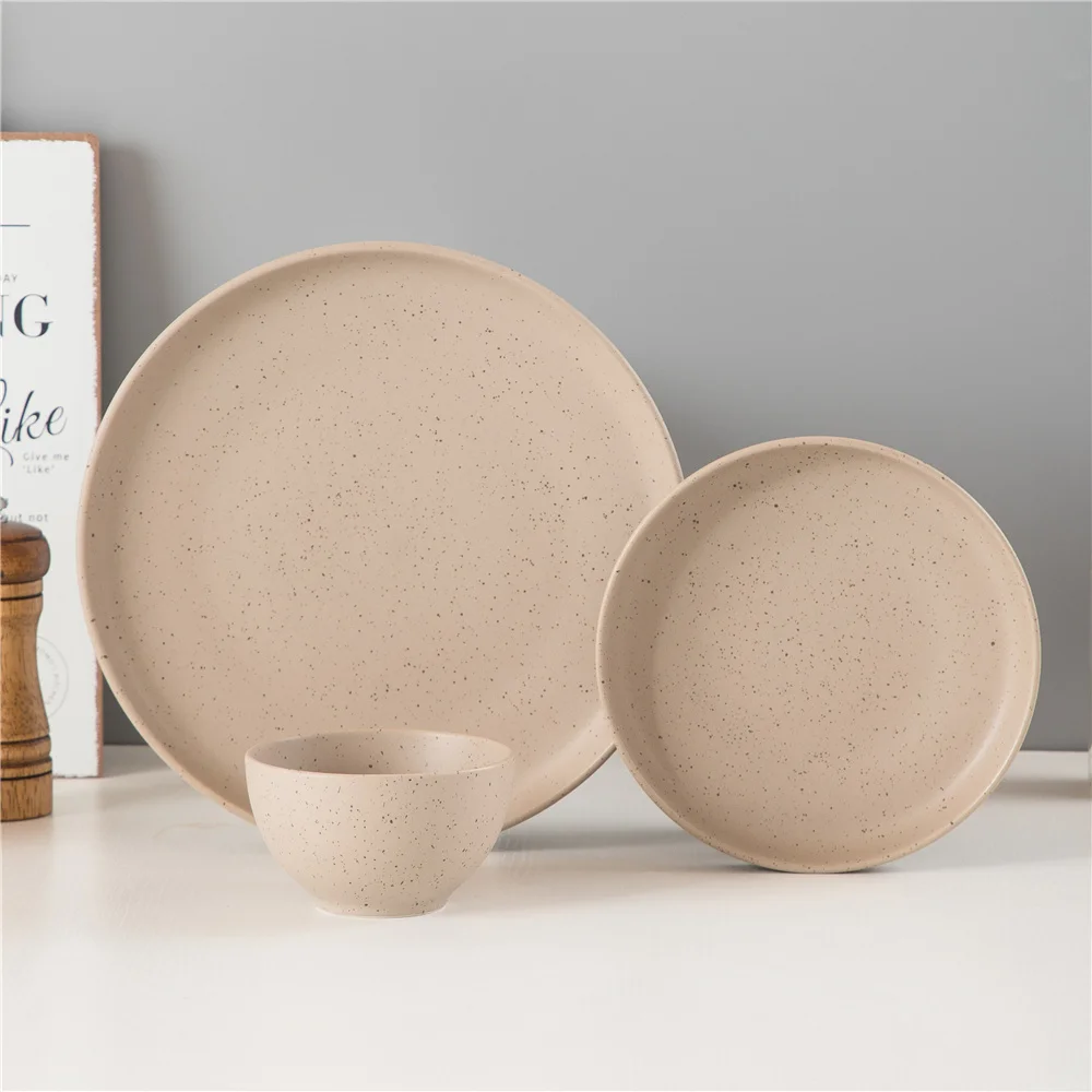16pcs Dinnerware Set Nordic Style Sesame Glaze Ceramic Tableware Home Used Porcelain Dinner Plates Set
