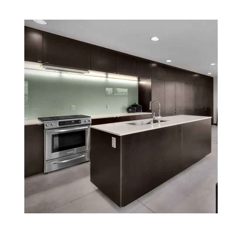 European style low price wood grain laminate kitchen cabinet with island