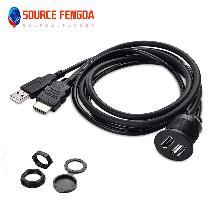 Hot sell USB2.0&HD AUX Extension Flush Mount Cable 1/8 AUX Car Bike Boat Motor