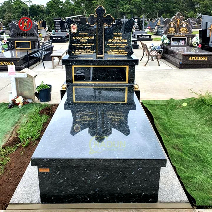 Russian cemetery black and grey granite blank headstones