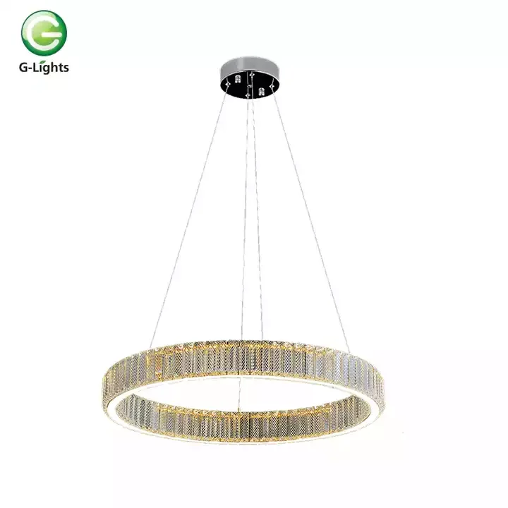 Hot Selling Modern Luxury Hanging Lights Circle Ring Dining Room High Ceiling Chandelier Crystal Led Rose Gold Pendant Light