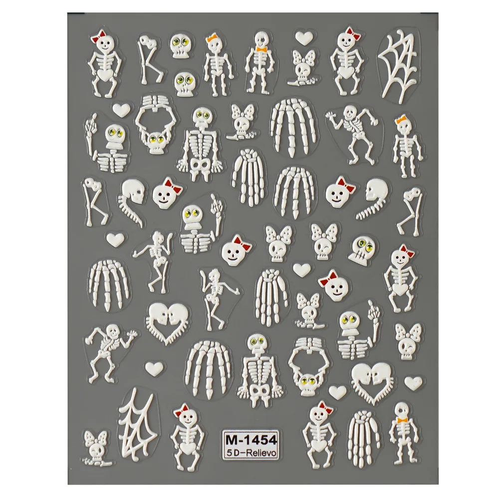 New 5D Embossed Nail Sticker Cute Skull 3D Self-adhesive Halloween Nail Sticker
