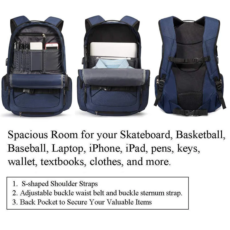 Skateboard Laptop Backpack Travel Anti Theft Business Backpack Slim School Backpack
