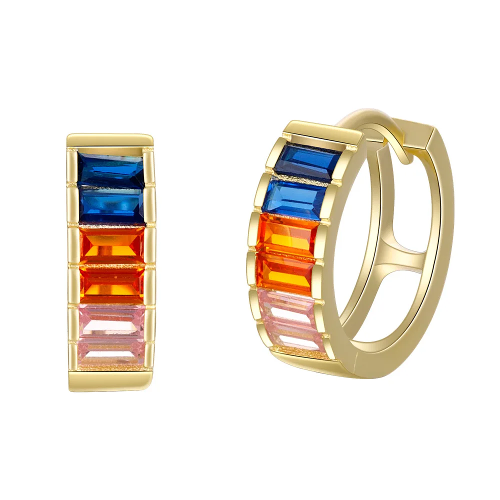 Colorful emerald zircon earrings cz hoop 18k gold plated 925 sterling silver cubic zirconia huggie earrings