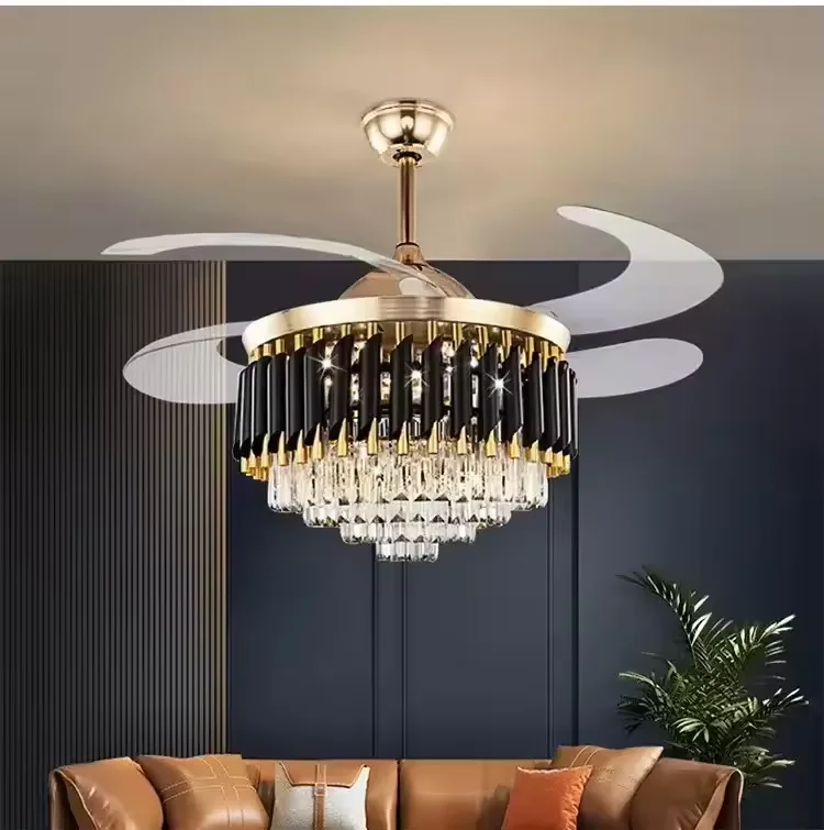 modern Led smart Ceiling lamp with Fan chandelier  living room Decorative Remote Control light crystal fan led ceiling fans