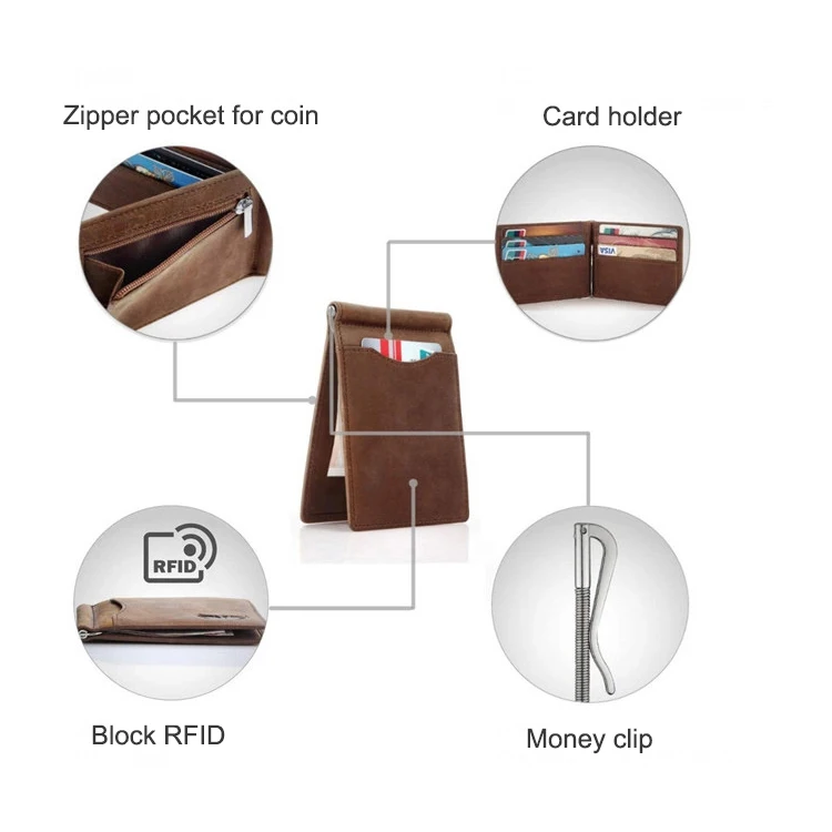 Hot Selling Rfid Blocking Minimalist Slim Wallet Crazy Horse Genuine Leather Wallet Men