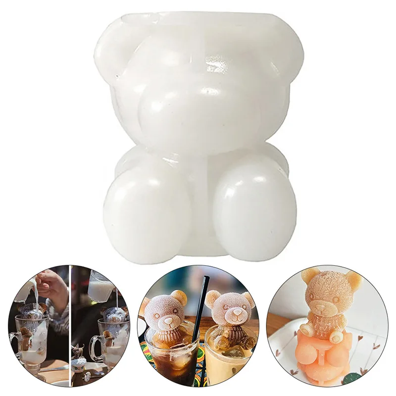 White cute animal 3d food grade molds silicone ball ice cream cube teddy bear ice mold