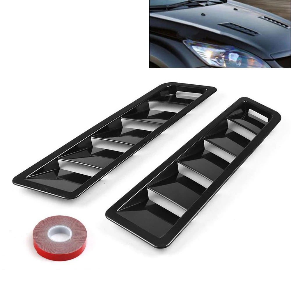 PUERXIN 2PCS/Set ABS Universal Car Front Hood Vent Air Intake Scoop Bonnet Louvers Spoiler Cooling Panel Trim