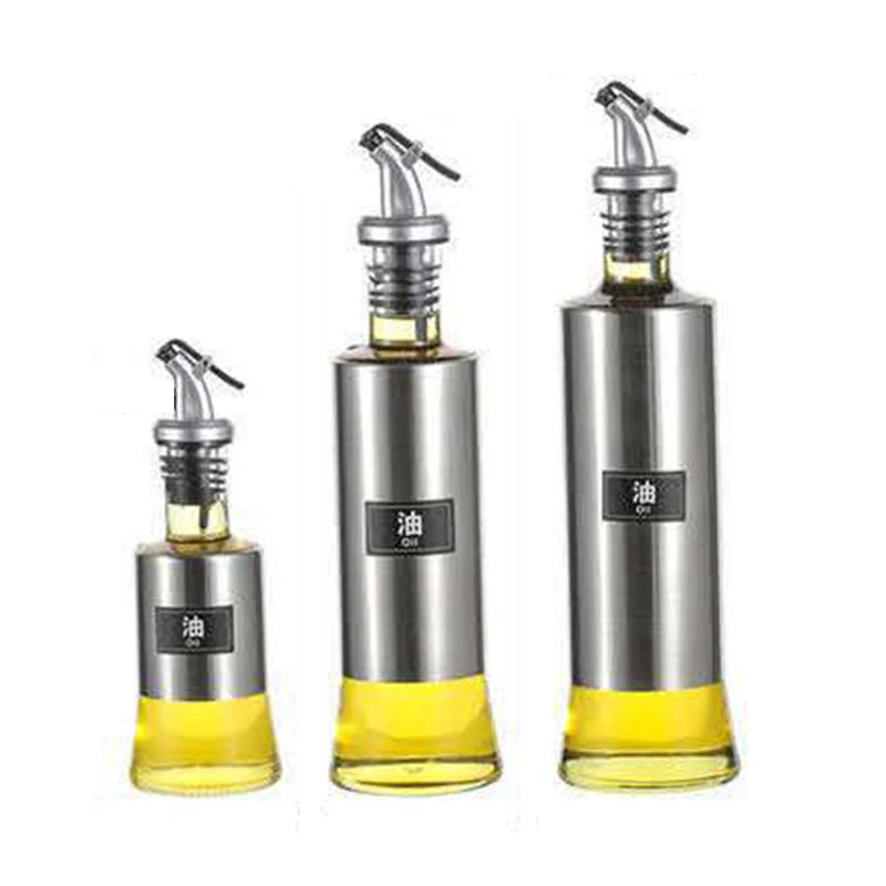 Press-type stainless steel oil bottle household kitchen leak-proof glass soy sauce vinegar seasoning bottle cooking bottle
