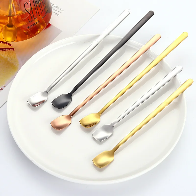 Hot sell 304 Stainless Steel Tea Coffee Spoon Long Handle Bar Stirring Scoop Dessert Spoon Latte Spoon