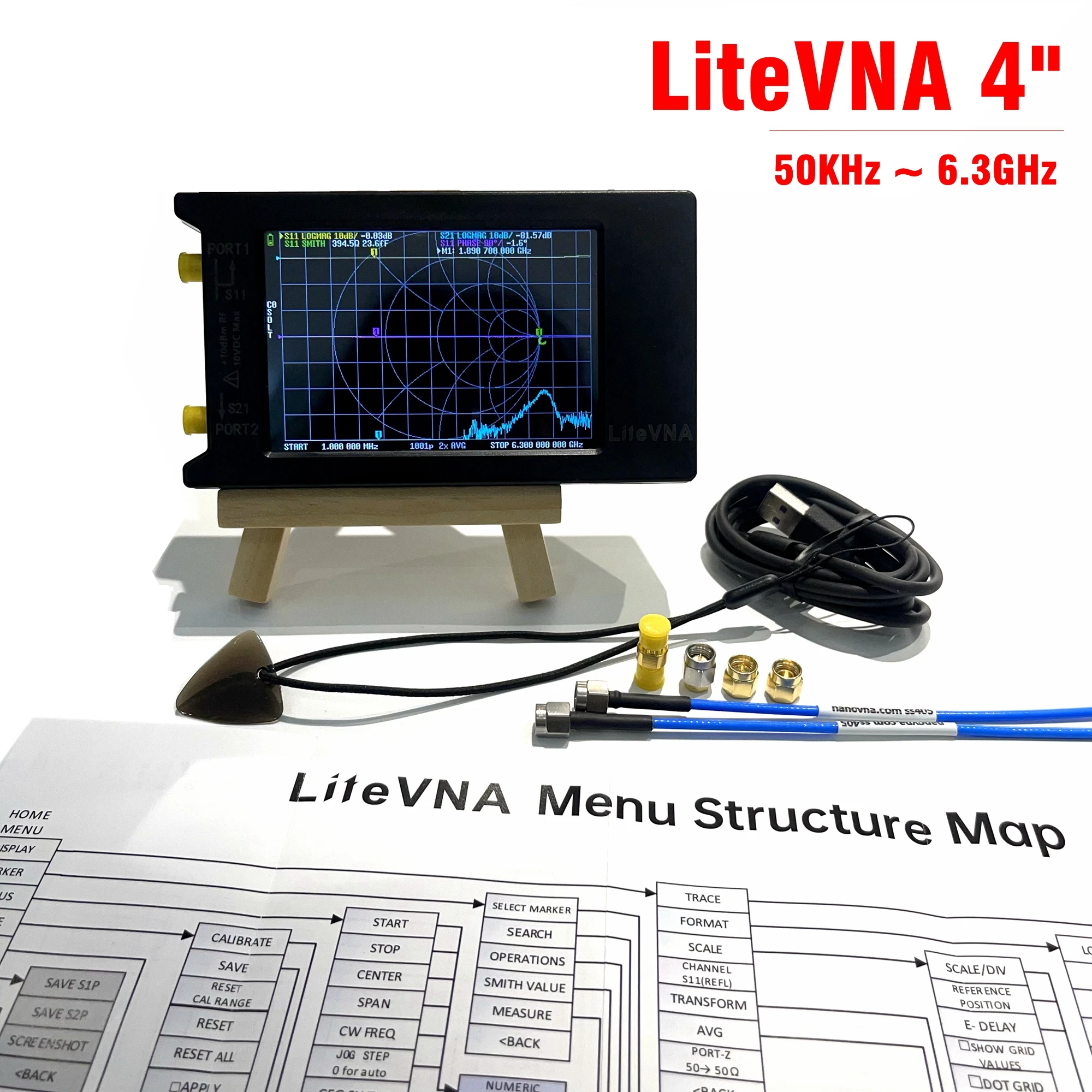 LiteVNA 64 Original Hugen 50kHz ~ 6.3GHz 4 inch Display Vector Network Analyzer HF VHF UHF Antenna