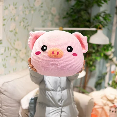 Wholesales Creativity Customized Handmade Big Pig Head Pillow Ornament Crochet Knitting Toys